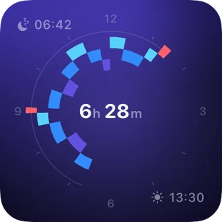 WristGrid 2.0 Sleep Clock widget, small size, dark theme, with sample data